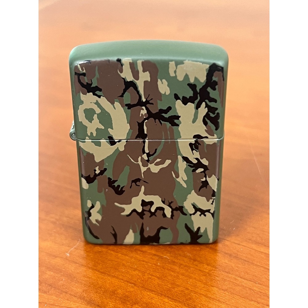 Zippo Lighter Woodland Camo Camouflage Pattern Solid Brass USA With Box